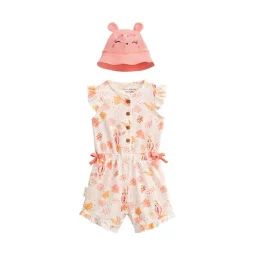 Combishort Bébé + Chapeau En Gaze De Coton Sumba Orange