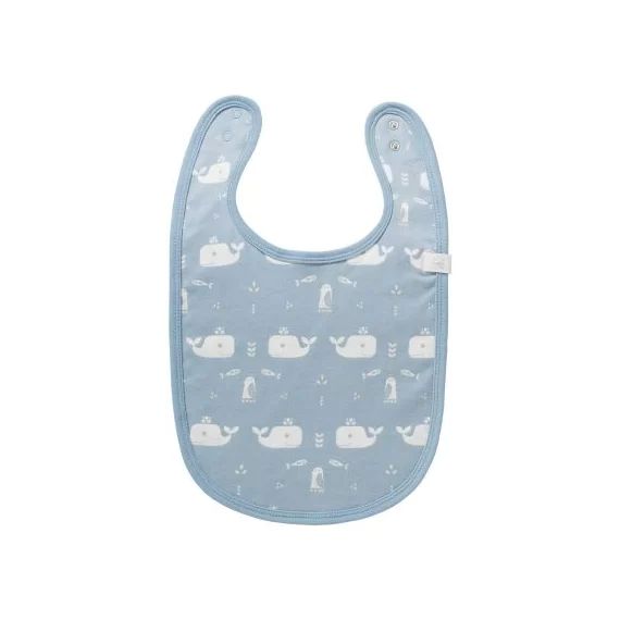 Bavoir à pression Baleine bleue en coton bio (34 cm)