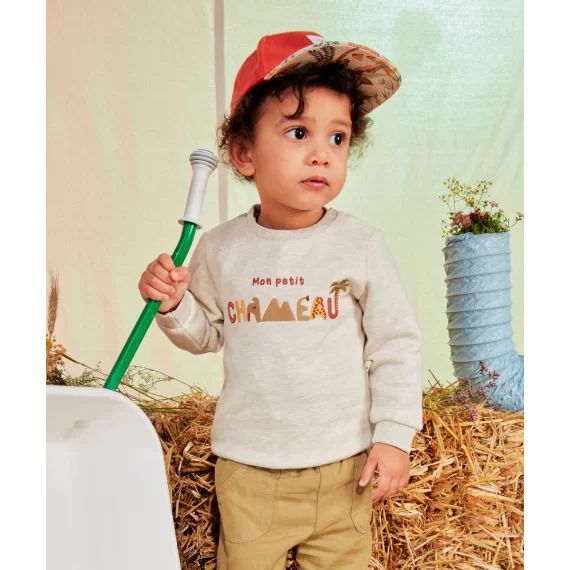 Sweat bébé garçon en fibres recyclées écru chiné –  – Soldes