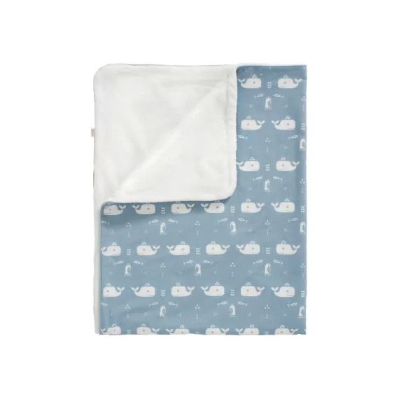Couverture double face pour poussette baleine en coton bio (80 x 100 cm)