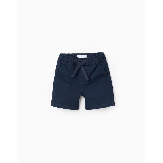 Short En Sergé Avec Taille Élastique Et Cordon Bleu Foncé
