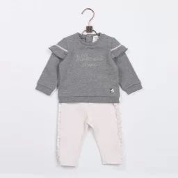 Sweat molletonné à volants Fille Gris