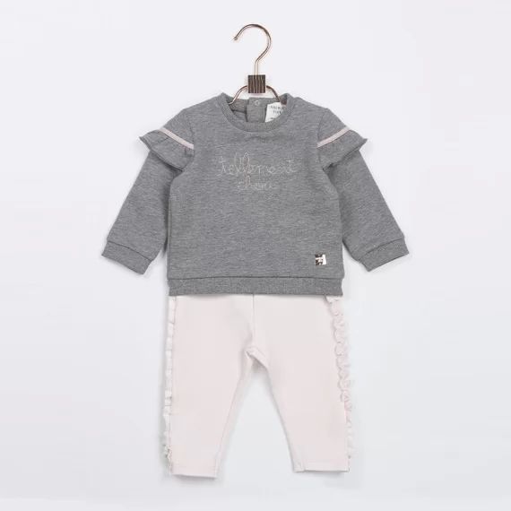 Sweat molletonné à volants Fille Gris