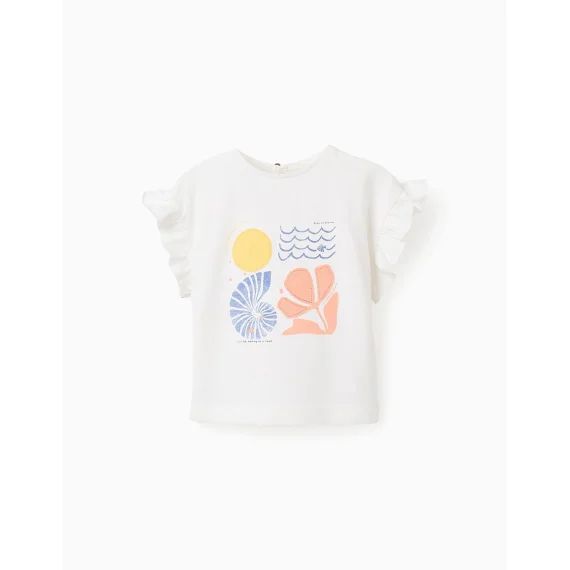 T-shirt En Coton Avec Volants Blanc