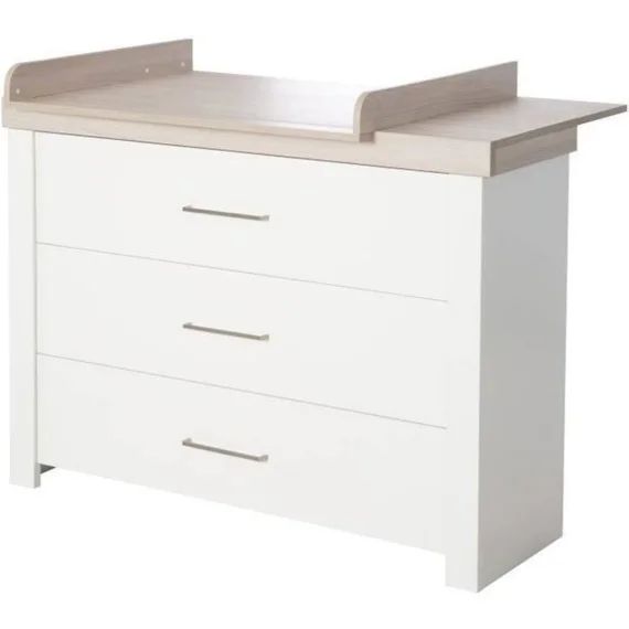 ROBA Commode à langer Lucy  – 3 tiroirs à fermeture amortie – Blanc – Luna Elm blanc