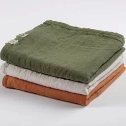 Lot de 3 langes en coton bio Naturel/Kaki/Noisette (70 x 70 cm)